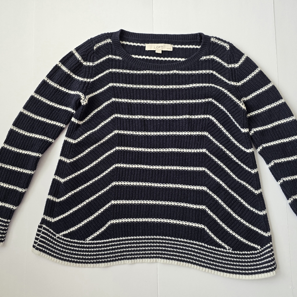 LOFT Striped Navy and Cream Sweater